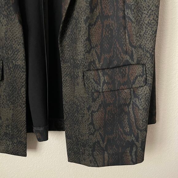 Liverpool Blazer Womens Large Black Green Reptile Snake Print Preppy Retro Goth - Picture 6 of 11